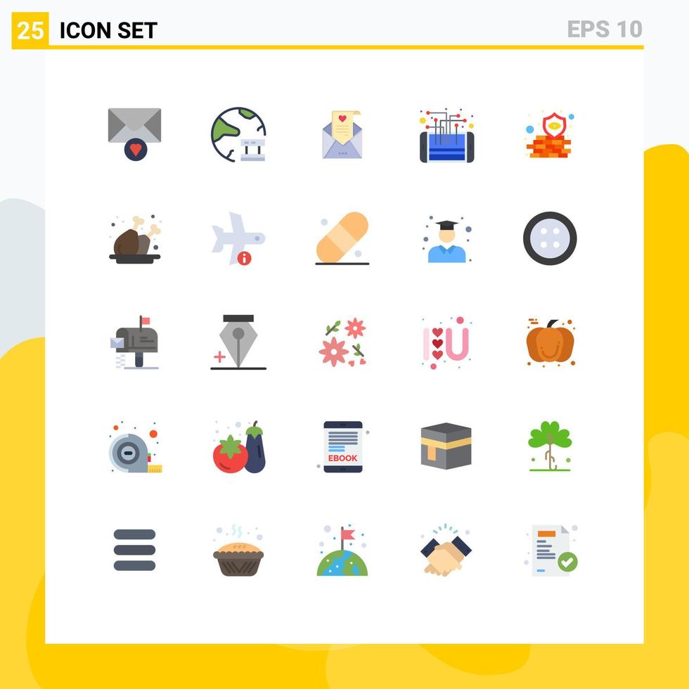 interface mobile ensemble de 25 pictogrammes d'éléments de conception vectoriels modifiables de circuit de téléphone de courrier de processeur antivirus vecteur