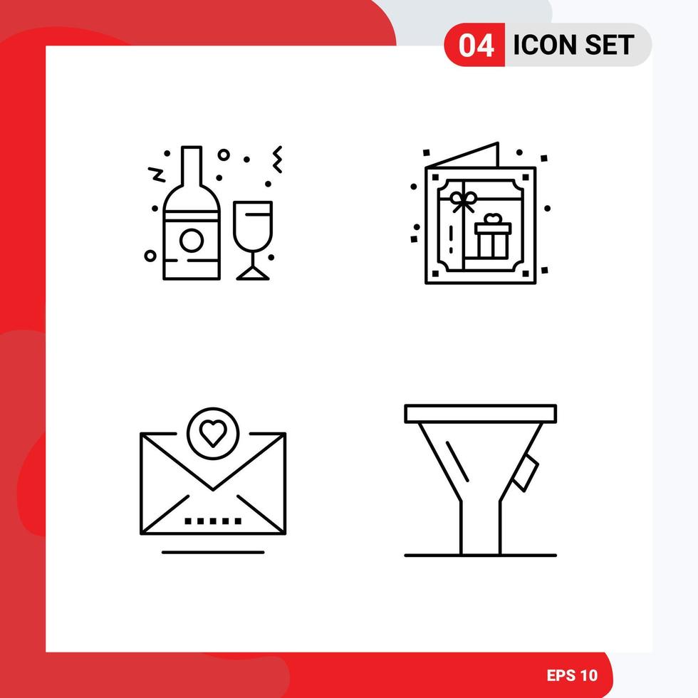 ensemble de 4 symboles d'icônes d'interface utilisateur modernes signes pour l'alcool e-mail verre célébration message éléments de conception vectoriels modifiables vecteur