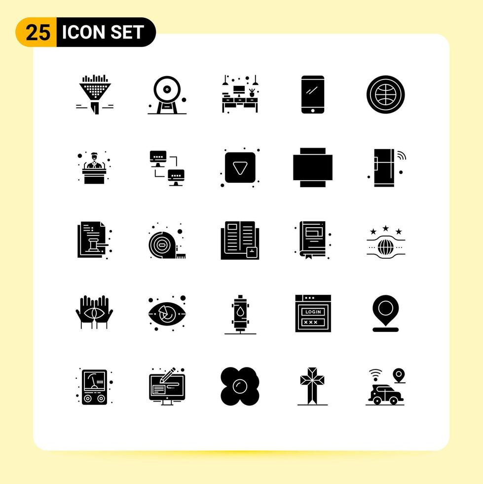 ensemble de 25 glyphes solides vectoriels sur la grille pour téléphone intelligent android london eye phone table éléments de conception vectoriels modifiables vecteur