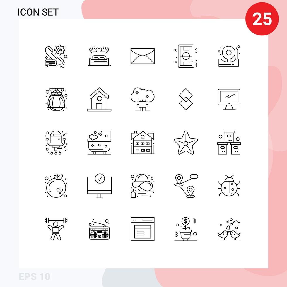 ensemble moderne de 25 lignes de pictogrammes d'éléments de conception vectoriels modifiables de message de terrain de mariage de terrain de jeu vecteur