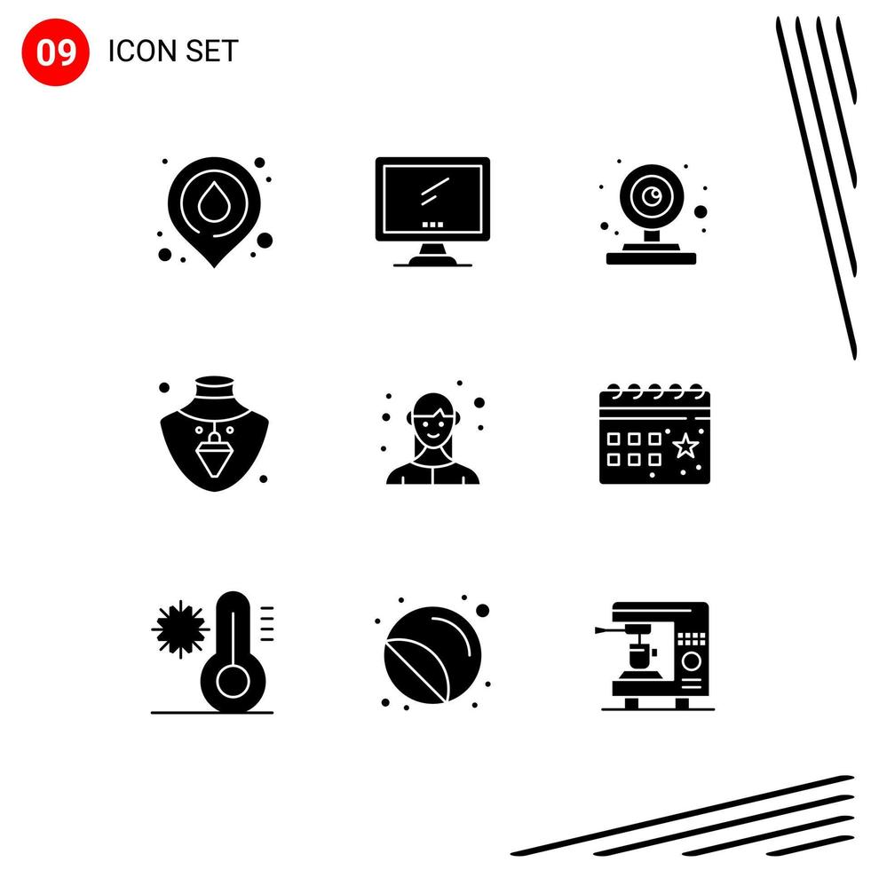 ensemble de 9 symboles d'icônes d'interface utilisateur modernes signes pour les éléments de conception vectoriels modifiables de caméra vidéo bijoux or pc féminin vecteur