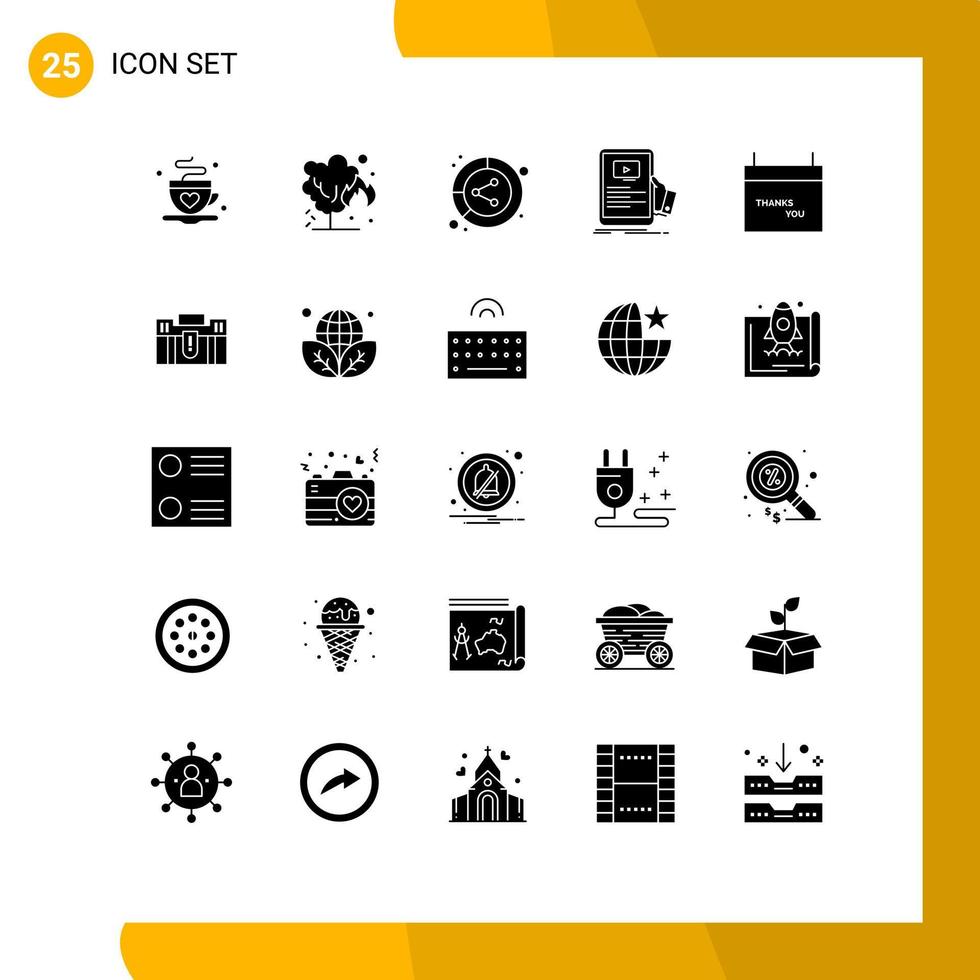 ensemble de 25 glyphes solides vectoriels sur la grille pour l'analyse de webinaire didacticiel en ligne partager des éléments de conception vectoriels modifiables vecteur