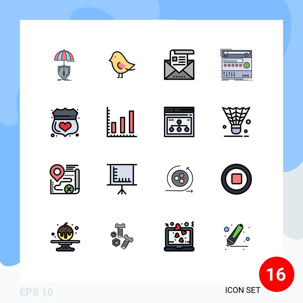 16 interface utilisateur pack de lignes remplies de couleurs plates de signes et symboles modernes de la lettre de composant d'adresse de module de studio éléments de conception vectoriels créatifs modifiables vecteur