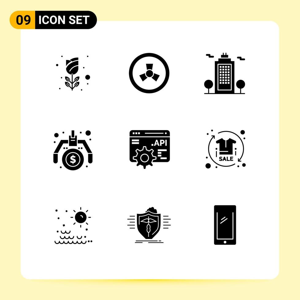 ensemble moderne de 9 glyphes et symboles solides tels que l'interface de programme d'application idée d'apicologie faisant des éléments de conception vectoriels modifiables vecteur