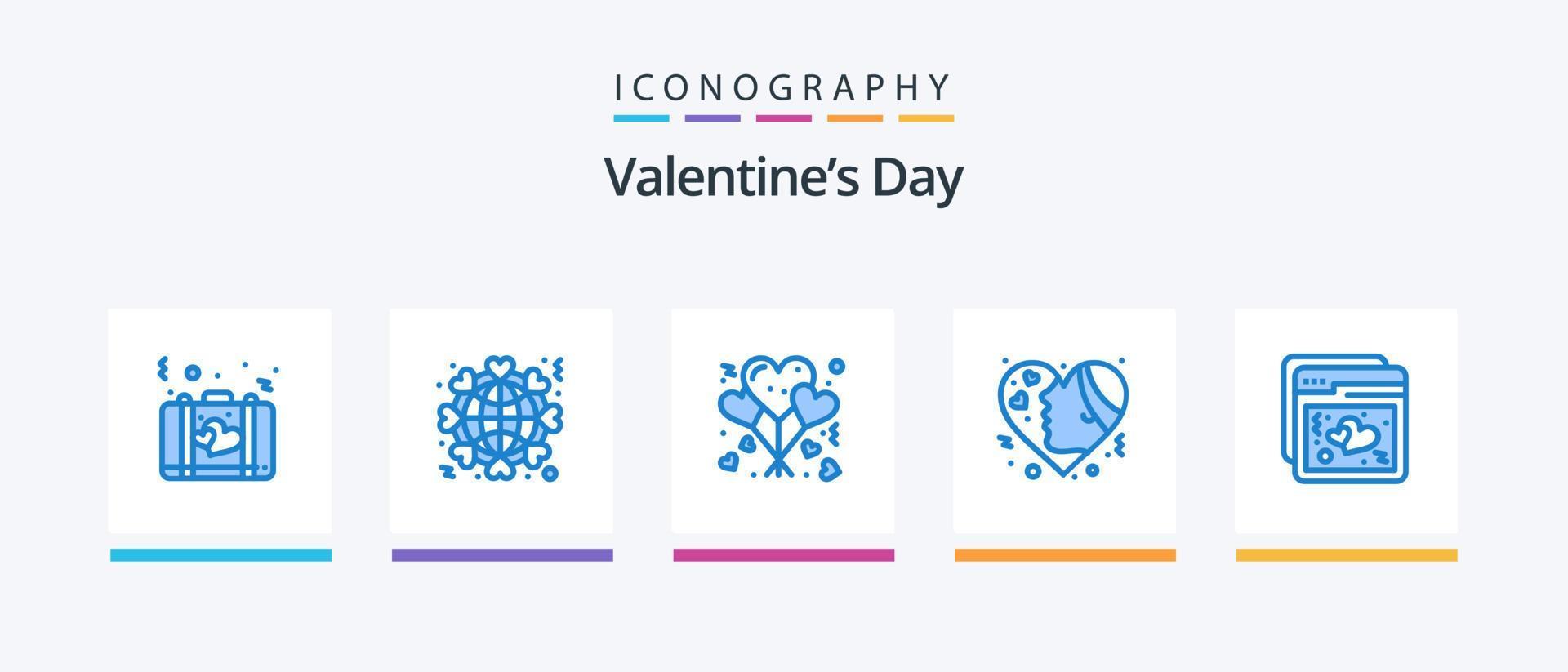pack d'icônes bleu 5 saint valentin comprenant des coeurs. émotion. aimer. émojis. aimer. conception d'icônes créatives vecteur