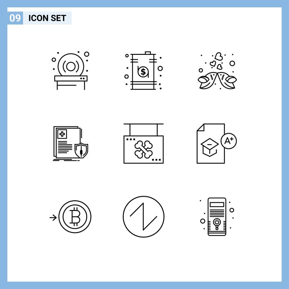 pack d'icônes vectorielles stock de 9 signes et symboles de ligne pour la protection de la santé embrassant les éléments de conception vectoriels modifiables romantiques vecteur