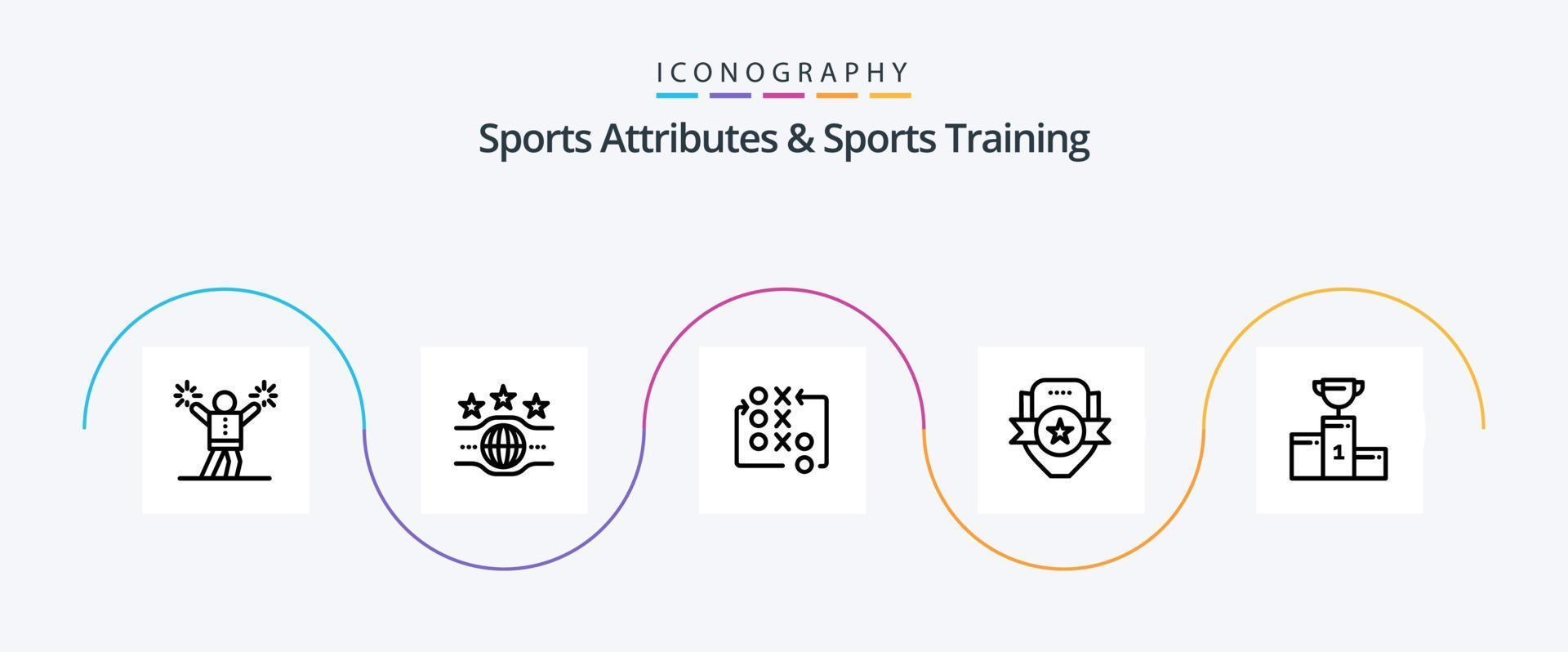 attributs sportifs et pack d'icônes de la ligne 5 d'entraînement sportif, y compris le sport. emblème. jeu. club. tactique vecteur