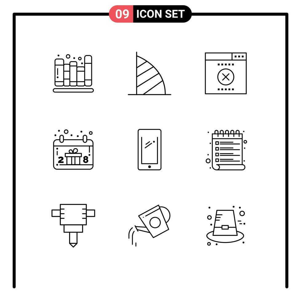 9 signes de contour universels symboles de téléphone intelligent thanksgiving émirats arabes unis main calendrier éléments de conception vectoriels modifiables vecteur