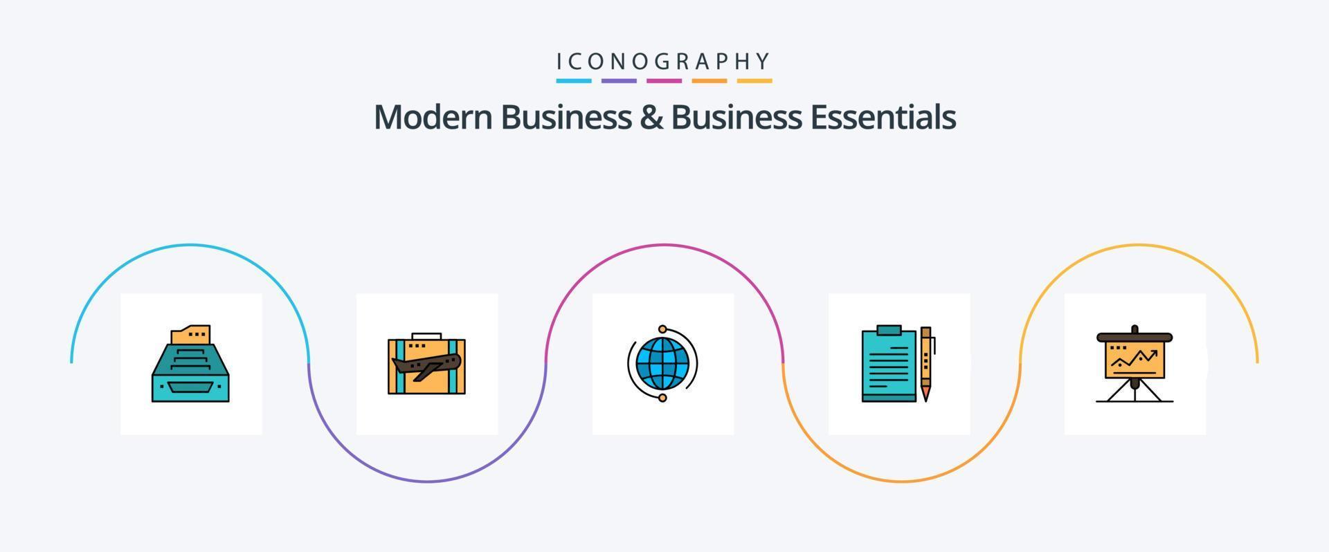 pack d'icônes plat 5 rempli d'affaires modernes et d'essentiels commerciaux, y compris la connexion. entreprise. bagages. globe. portefeuille vecteur