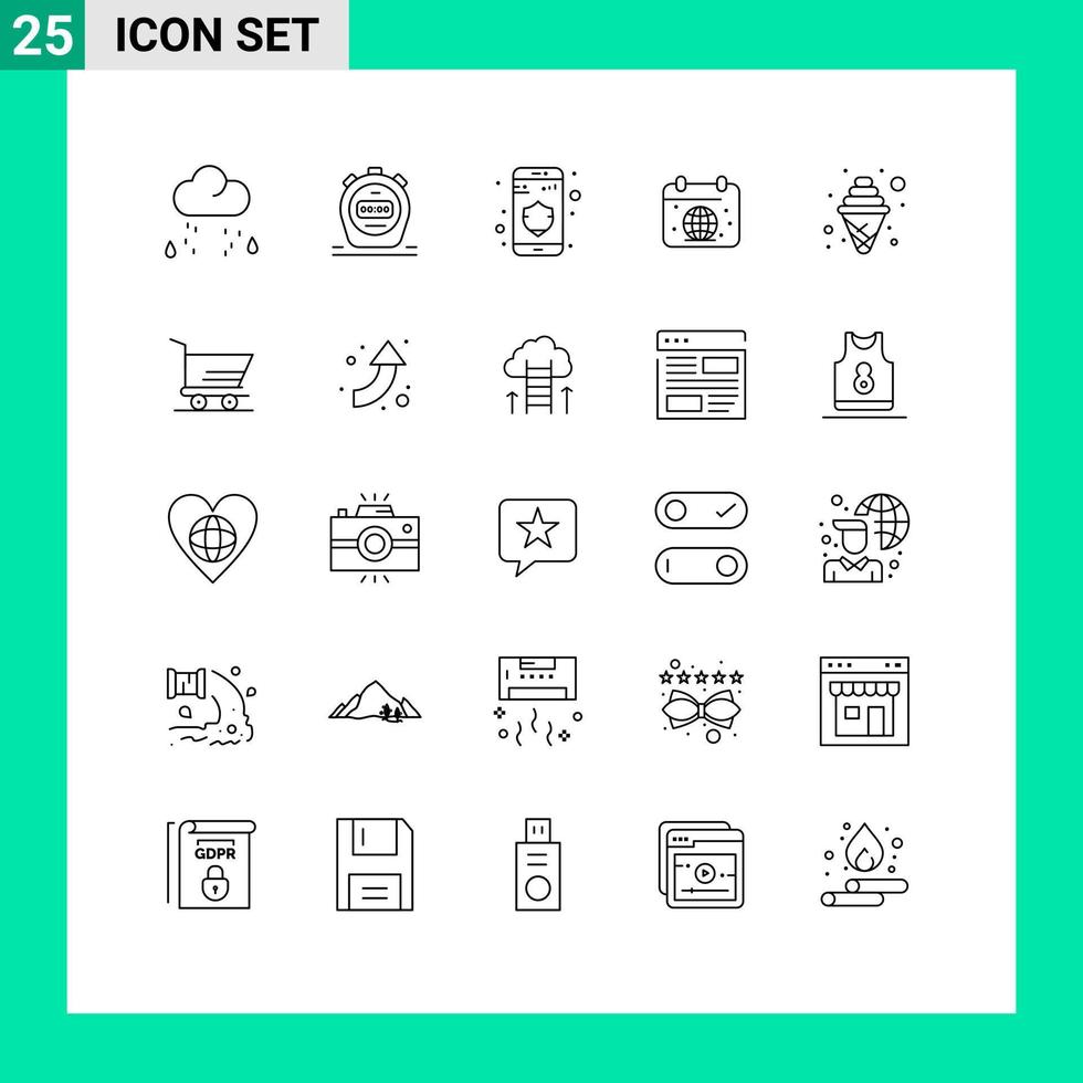 ensemble moderne de 25 lignes et symboles tels que la soif de glace vie privée monde terre éléments de conception vectoriels modifiables vecteur