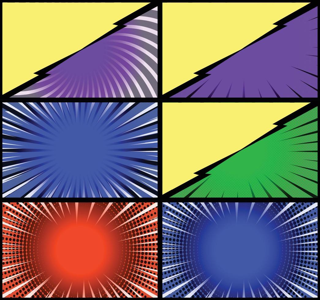 fond de cadres colorés de bande dessinée avec des rayons de demi-teintes effets radiaux et pointillés style pop art vecteur