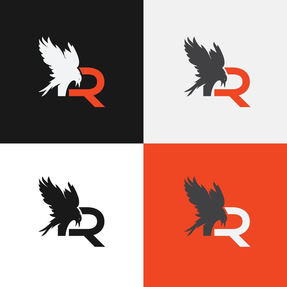 élégant logo vectoriel d'icône d'oiseau reven. symbole de cadre alphabet de luxe.