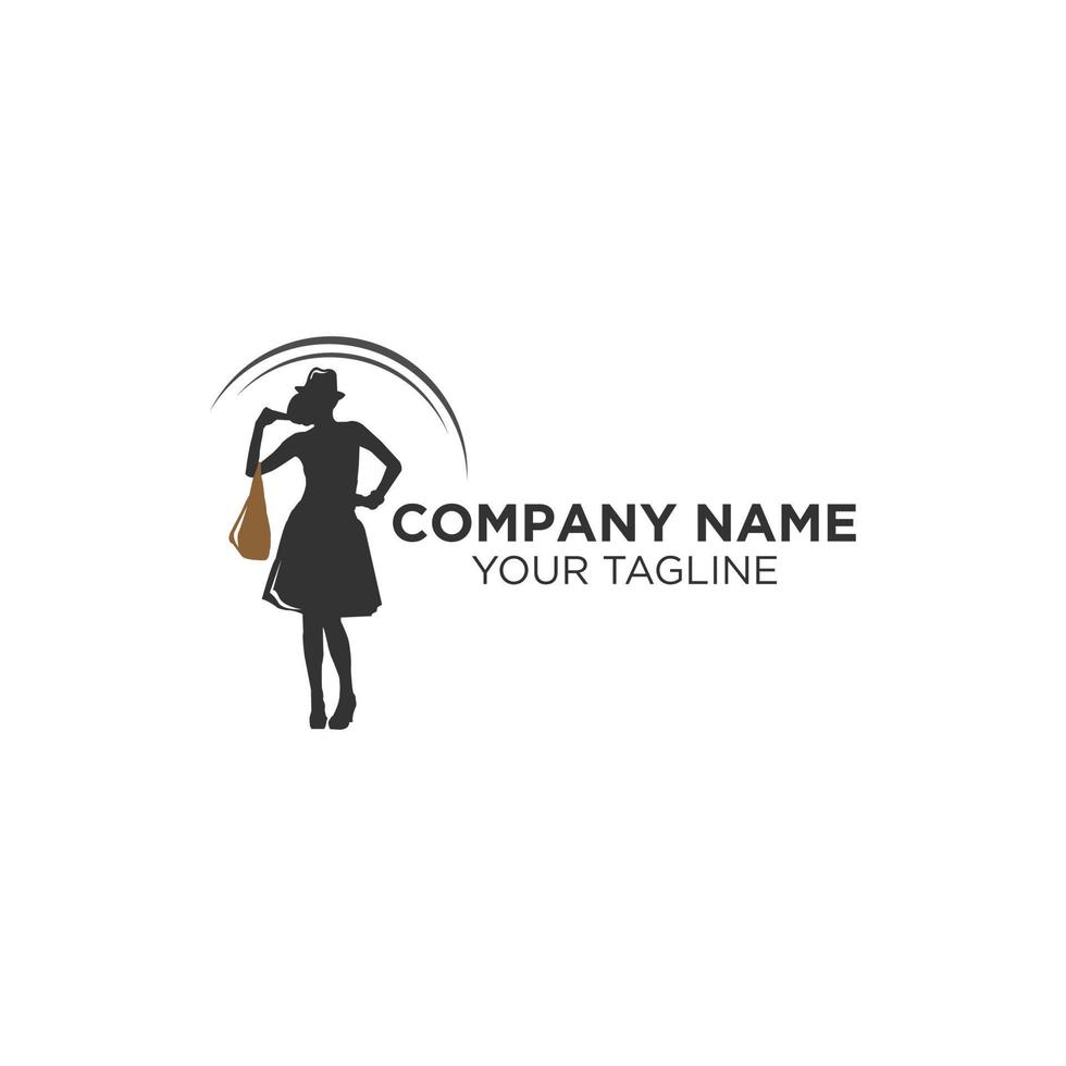 logo de la boutique, fille de la mode. maquette. création de logo d'entreprise. vecteur