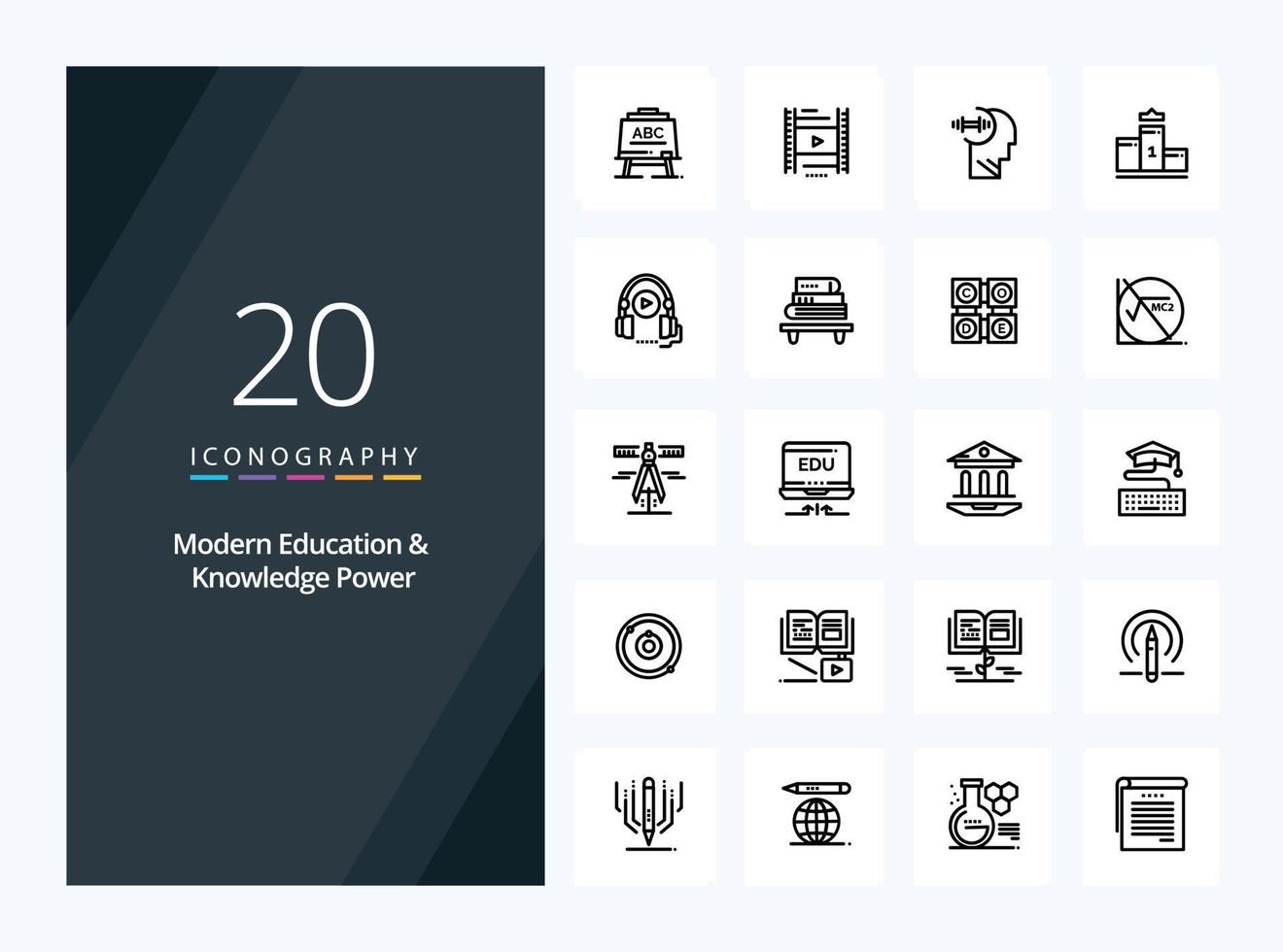 20 icône de contour de puissance d'éducation et de connaissances modernes pour la présentation vecteur