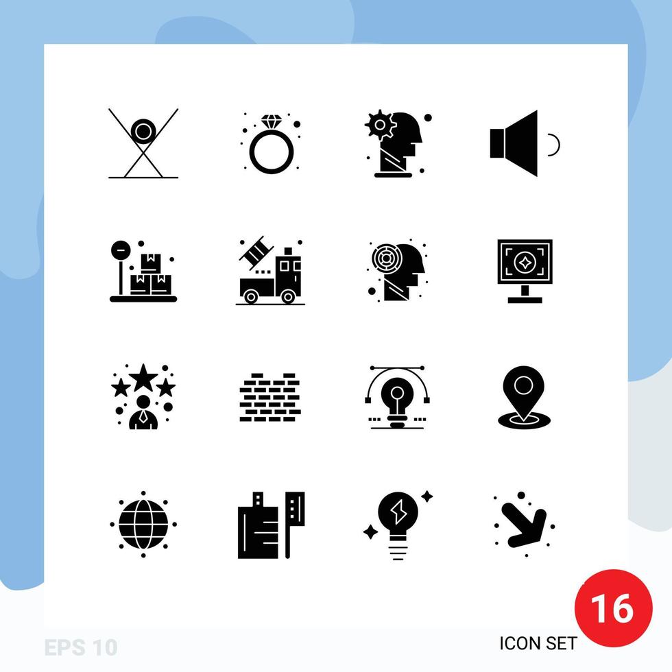 pack de 16 glyphes solides créatifs de boîte haut-parleur cadeau mécanisme sonore éléments de conception vectoriels modifiables vecteur