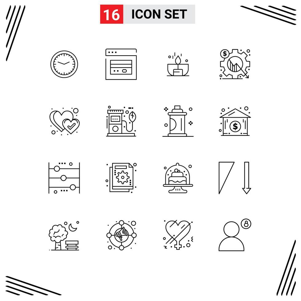 16 ensemble de contours d'interface utilisateur de signes et symboles modernes d'analyse de marketing d'entreprise d'engrenages éléments de conception vectoriels modifiables plus légers vecteur