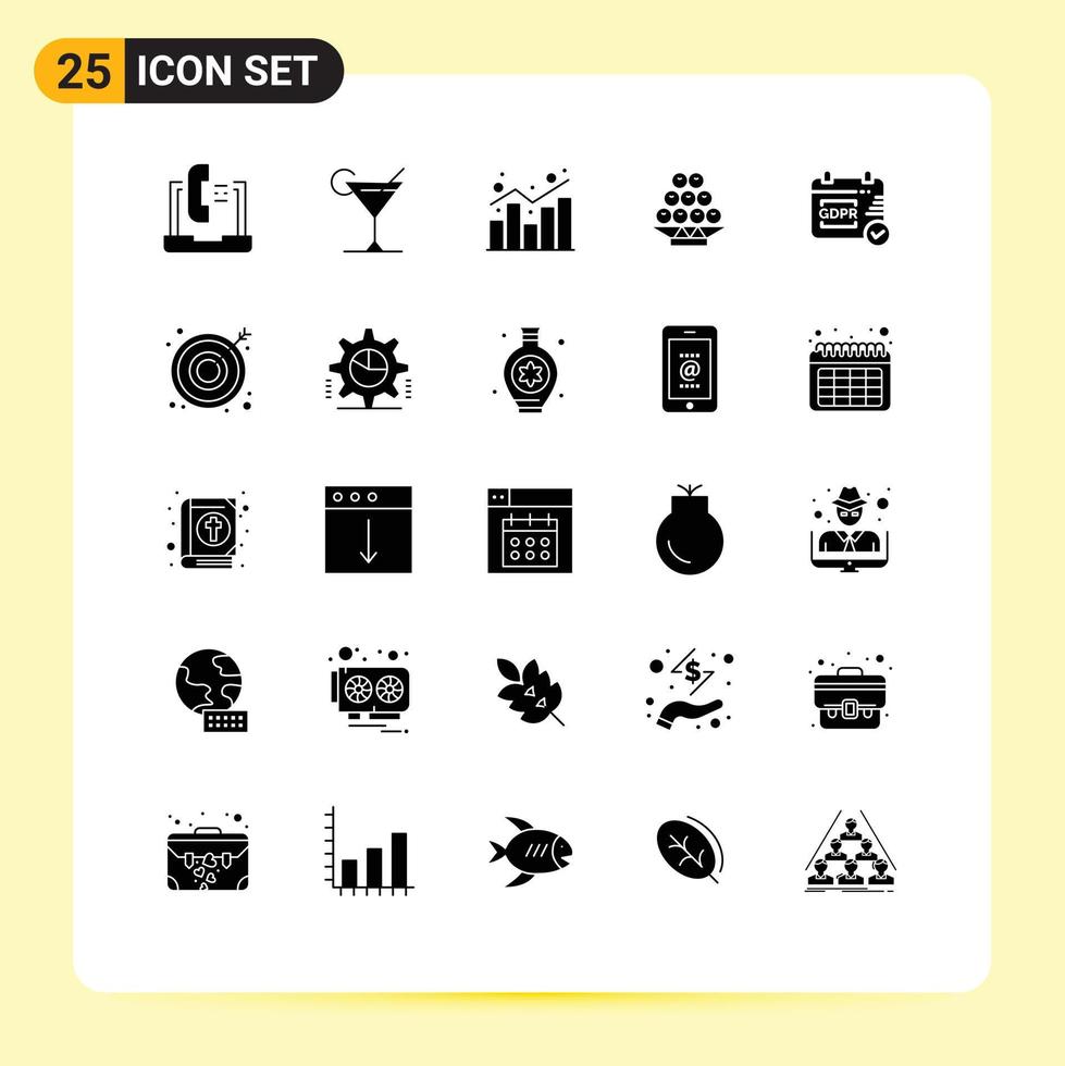 25 concept de glyphe solide pour les sites Web mobiles et les applications gdpr china analytics statistiques sur les fruits éléments de conception vectoriels modifiables vecteur