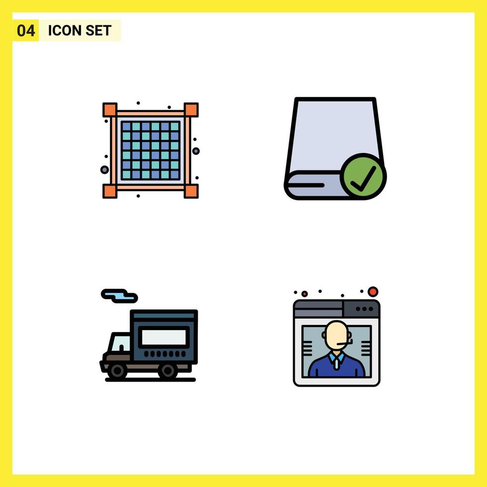 4 interface utilisateur pack de couleurs plates remplies de signes et symboles modernes d'ordinateurs de camion à grille conduisant des éléments de conception vectoriels modifiables de véhicule vecteur