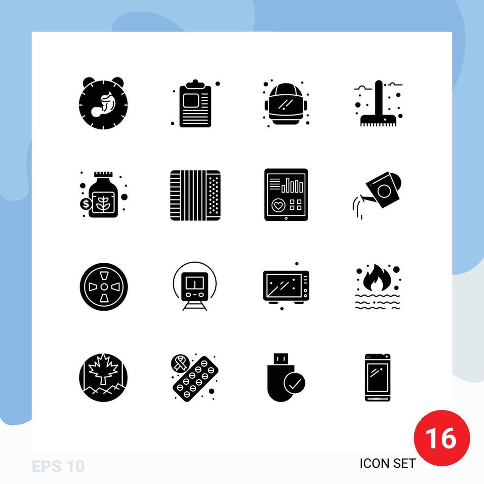 16 pack de glyphes solides de l'interface utilisateur de signes et symboles modernes de la saison des pots astronaute jardin automne éléments de conception vectoriels modifiables vecteur