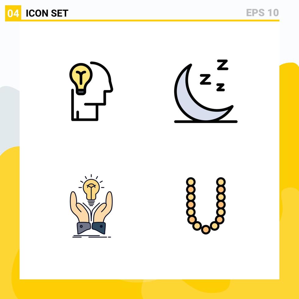 interface mobile fillline plat couleur ensemble de 4 pictogrammes d'idées idées nuit humaine partager des éléments de conception vectoriels modifiables vecteur