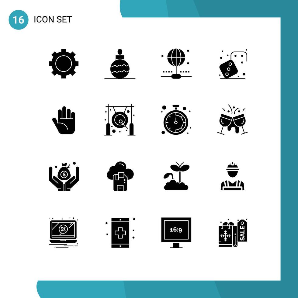 pack de lignes vectorielles modifiables de 16 glyphes solides simples de jeux d'arrêt internet à main de cloche éléments de conception vectoriels modifiables vecteur