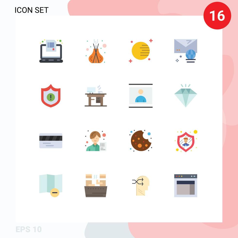 16 interface utilisateur pack de couleurs plates de signes et symboles modernes de bâtons de message de sécurité compte internet pack modifiable d'éléments de conception de vecteur créatif