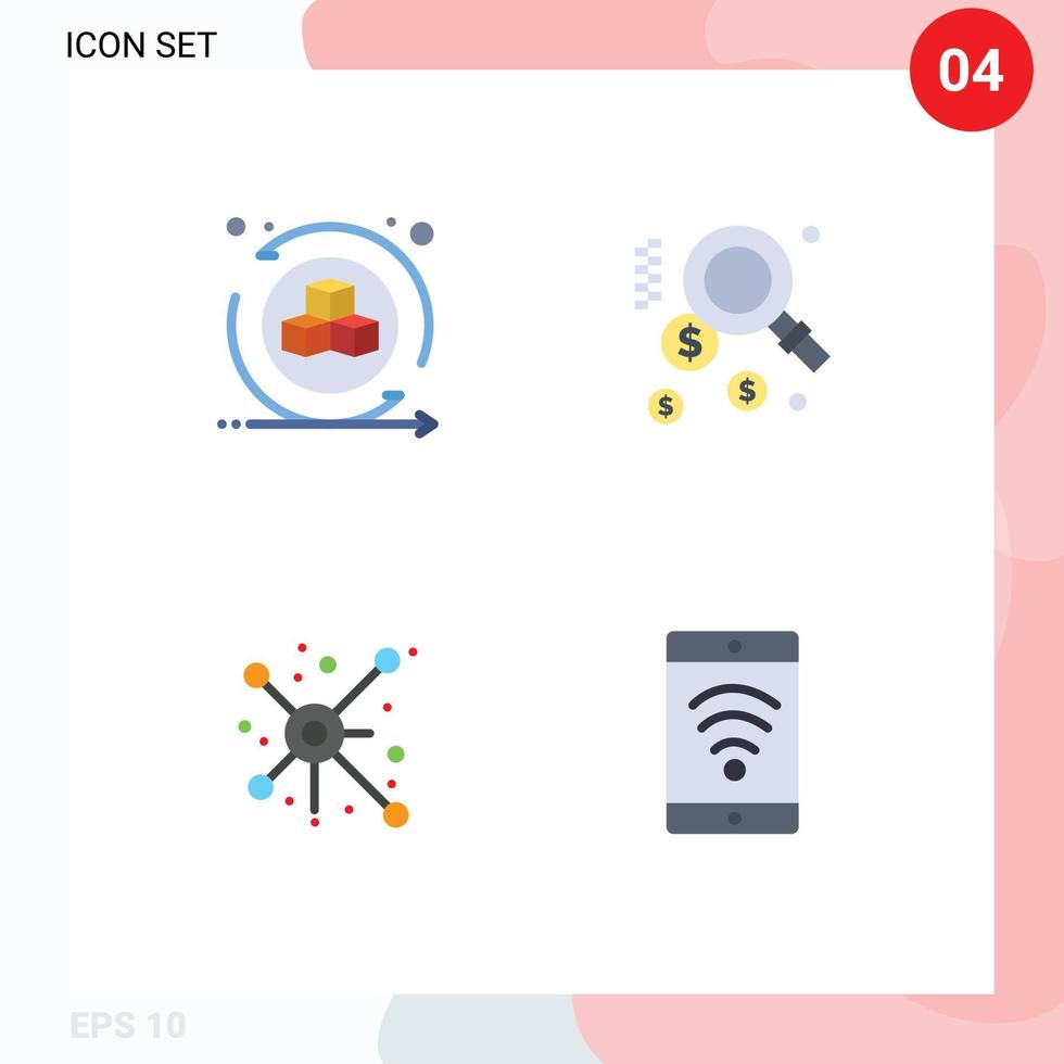 interface utilisateur pack de 4 icônes plates de base de l'environnement partager des éléments de conception vectoriels modifiables mobiles de recherche virtuelle vecteur