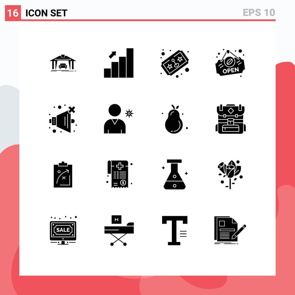 16 glyphes solides vectoriels thématiques et symboles modifiables des statistiques de signe sonore boutique joystick éléments de conception vectoriels modifiables vecteur