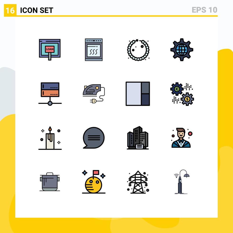 groupe de 16 signes et symboles de lignes remplies de couleurs plates pour l'équipement d'administration cuisson internet éléments de conception vectoriels créatifs modifiables mondiaux vecteur
