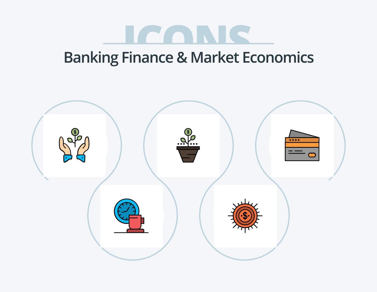 ligne de financement bancaire et d'économie de marché remplie d'icônes pack 5 conception d'icônes. monnaie. dollar. analyse. main. données vecteur