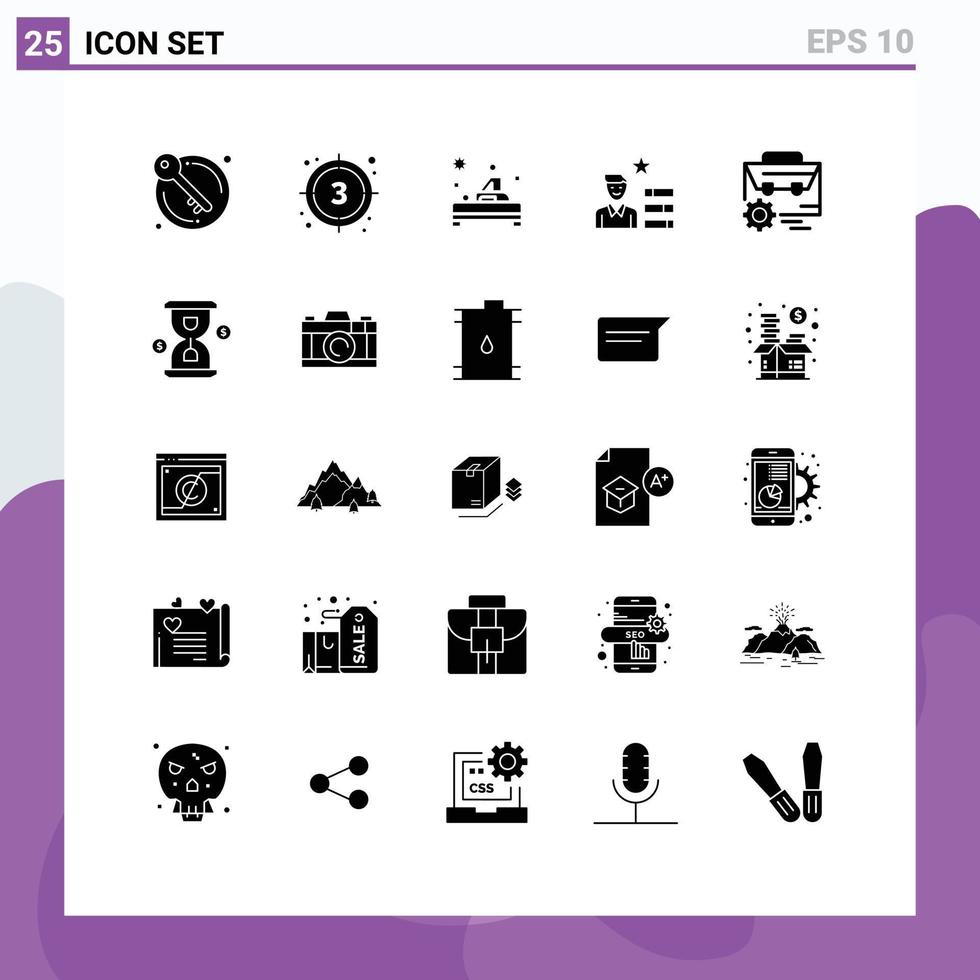 symboles d'icône universelle groupe de 25 glyphes solides modernes de loupe de sac vidéo thérapie des ressources humaines éléments de conception vectoriels modifiables vecteur