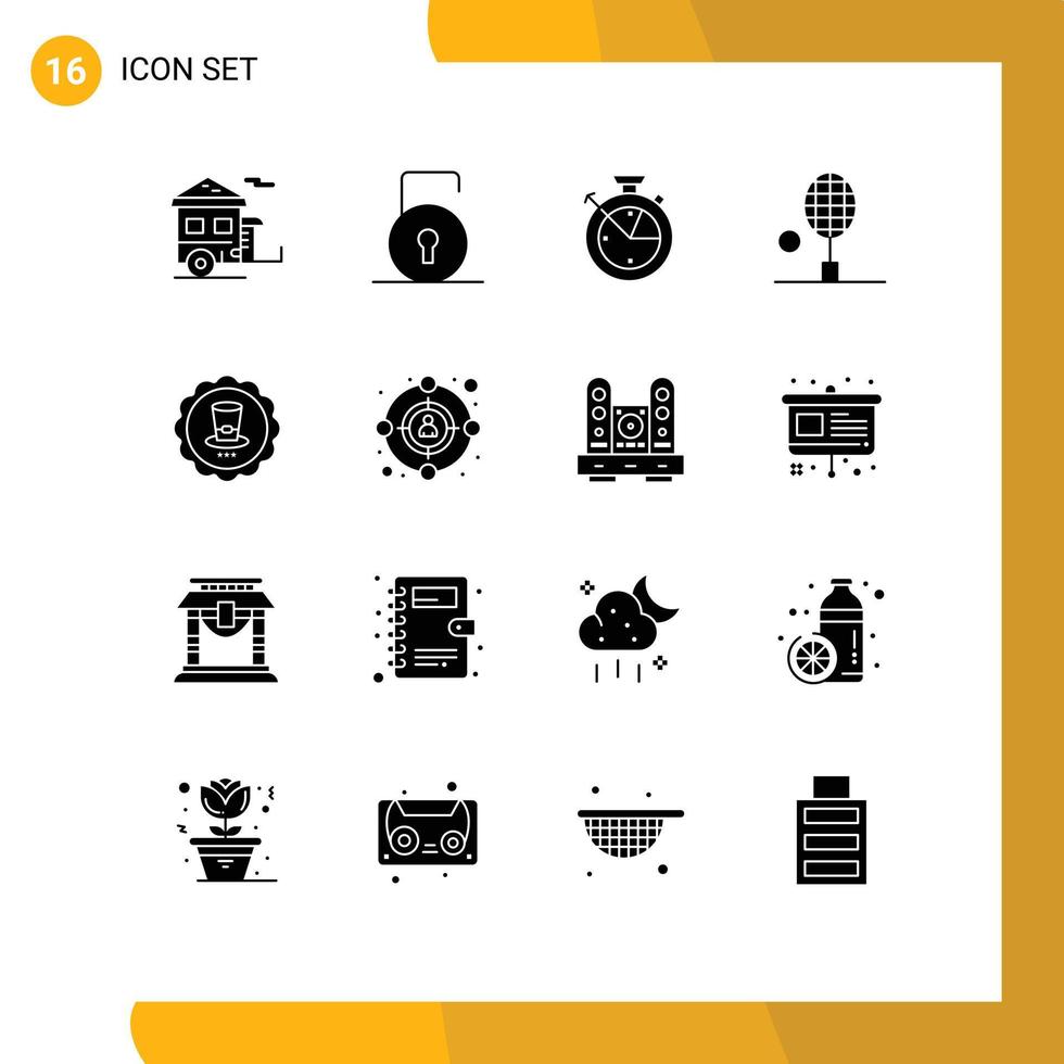 pack d'interface utilisateur de 16 glyphes solides de base de données de raquette de sécurité de tennis de table de raquette de tennis scince éléments de conception vectoriels modifiables vecteur