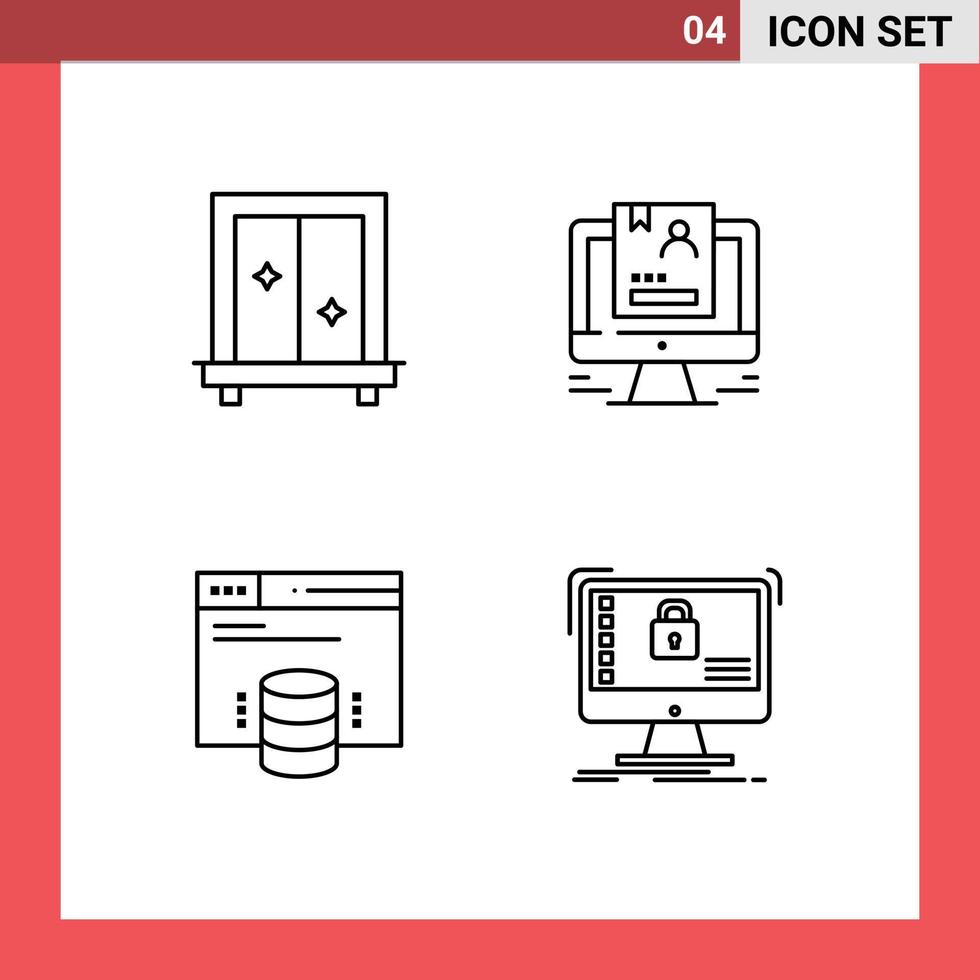 4 pack de lignes d'interface utilisateur de signes et symboles modernes de fenêtre d'hébergement de site Web dressing utilisateur serveur éléments de conception vectoriels modifiables vecteur