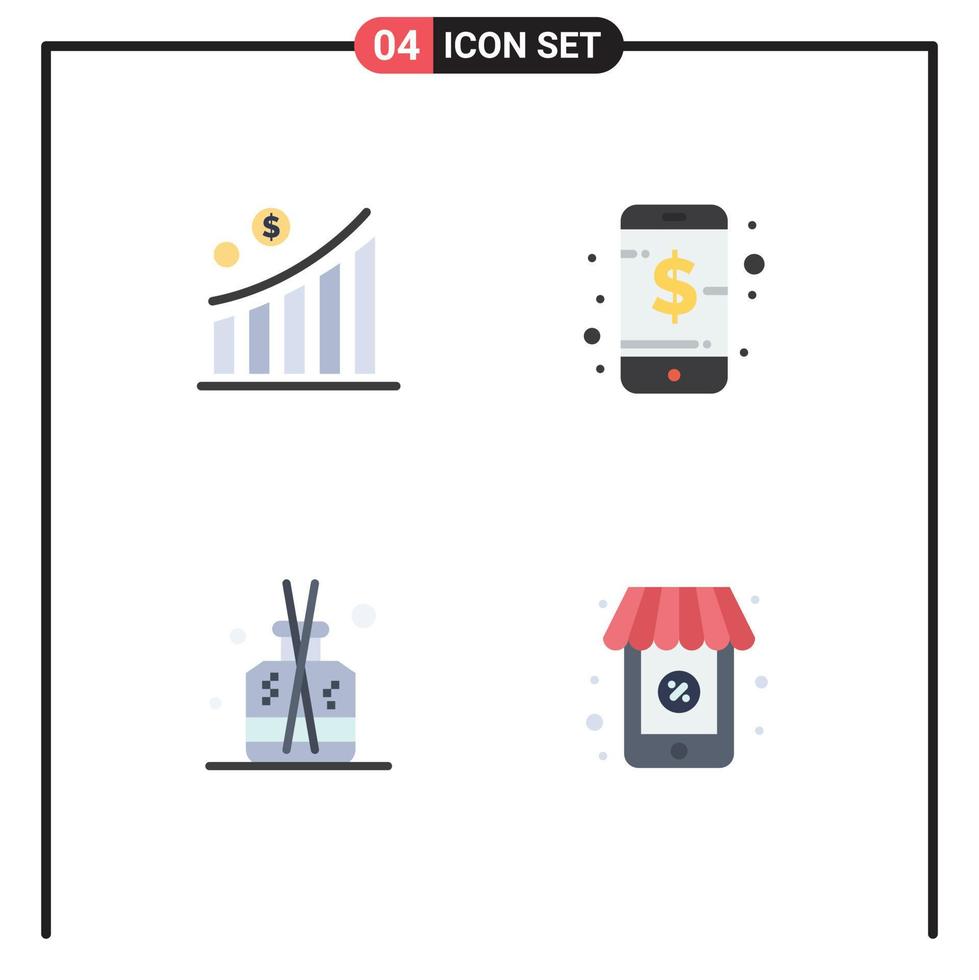 ensemble de 4 packs d'icônes plates commerciales pour les éléments de conception vectoriels éditables de spa de statistique de téléphone d'affaires vecteur
