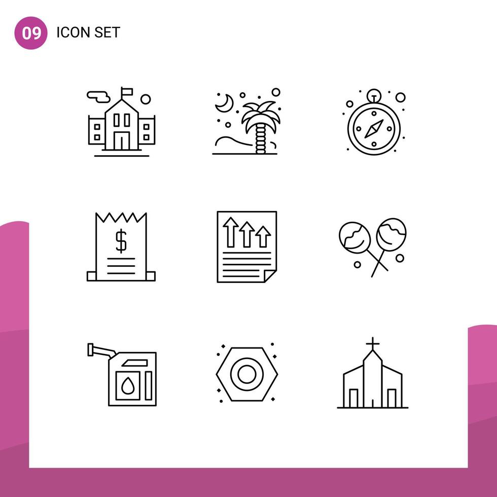 pack de 9 contours modernes signes et symboles pour les supports d'impression Web tels que les flèches de document boussole vente commerce éléments de conception vectoriels modifiables vecteur