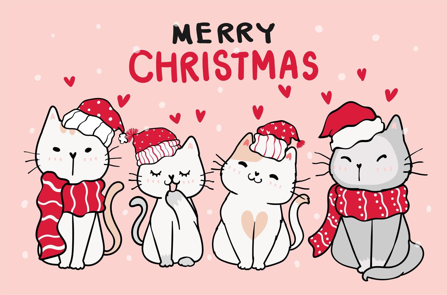 Groupe de chatons en chapeaux et foulards rouges de Noël vecteur