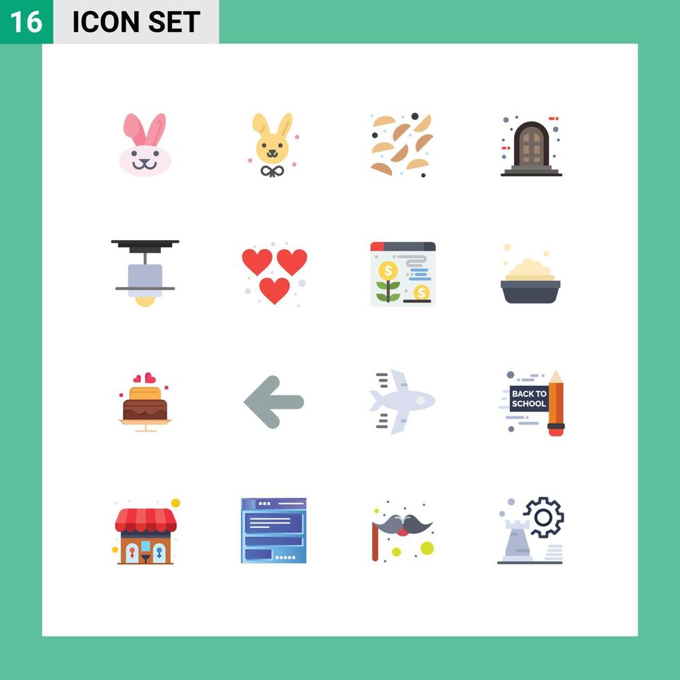 groupe de 16 signes et symboles de couleurs plates pour jouer fun fenêtre coeur lampe modifiable pack d'éléments de conception de vecteur créatif