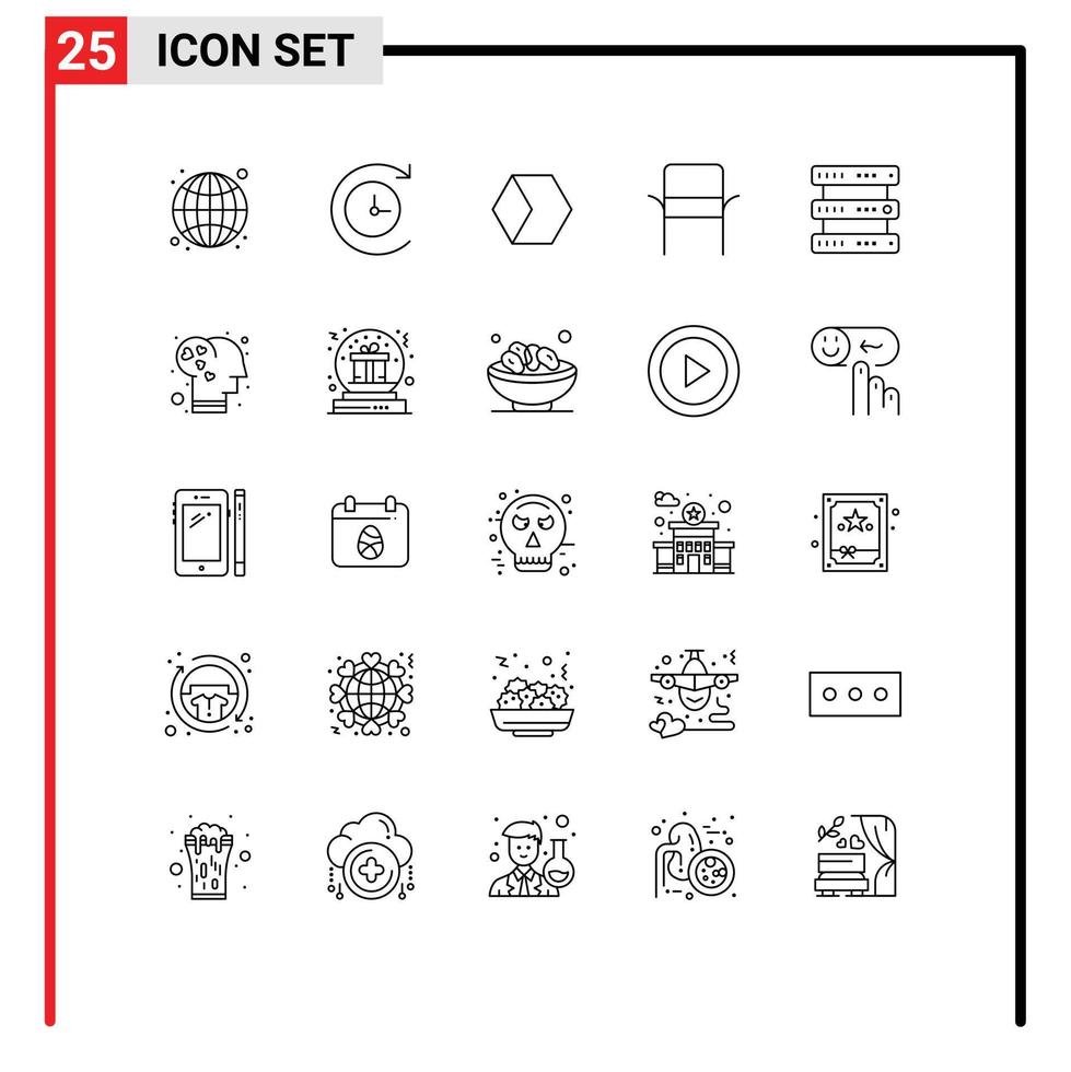 ensemble de 25 symboles d'icônes d'interface utilisateur modernes signes pour le stockage hébergement de cartes base de données éléments de conception vectoriels modifiables à la maison vecteur