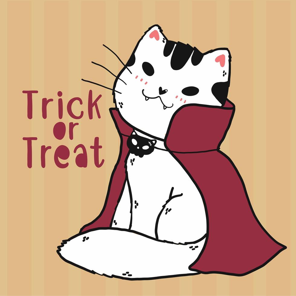 costume de vampire chat doodle mignon pour la célébration d'halloween vecteur