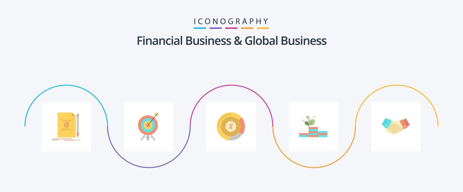 pack d'icônes plat 5 affaires financières et affaires mondiales, y compris accord. argent. conseil. croissance. partager vecteur