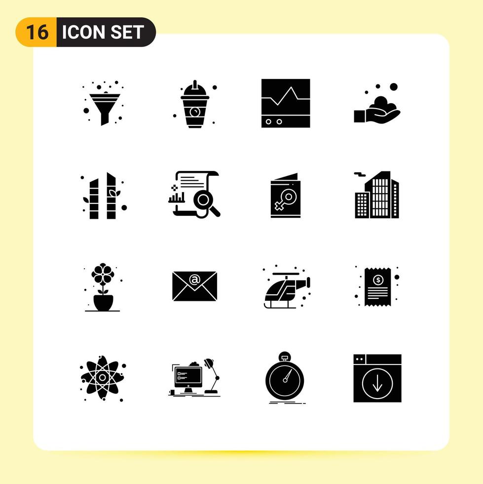 groupe de 16 glyphes solides modernes définis pour le lavage des arbres ecg savon nettoyage éléments de conception vectoriels modifiables vecteur