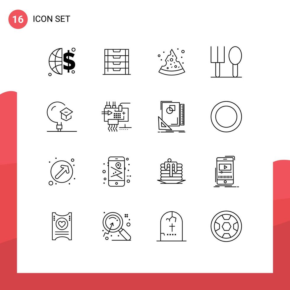 16 contours vectoriels thématiques et symboles modifiables de l'apprentissage universitaire connaissances alimentaires cuillère éléments de conception vectoriels modifiables vecteur