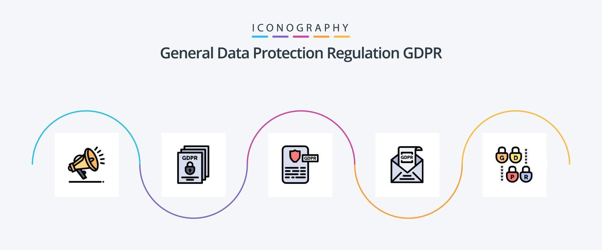 ligne gdpr remplie de pack d'icônes plat 5, y compris gdpr. pibr. manette. européen. commission vecteur