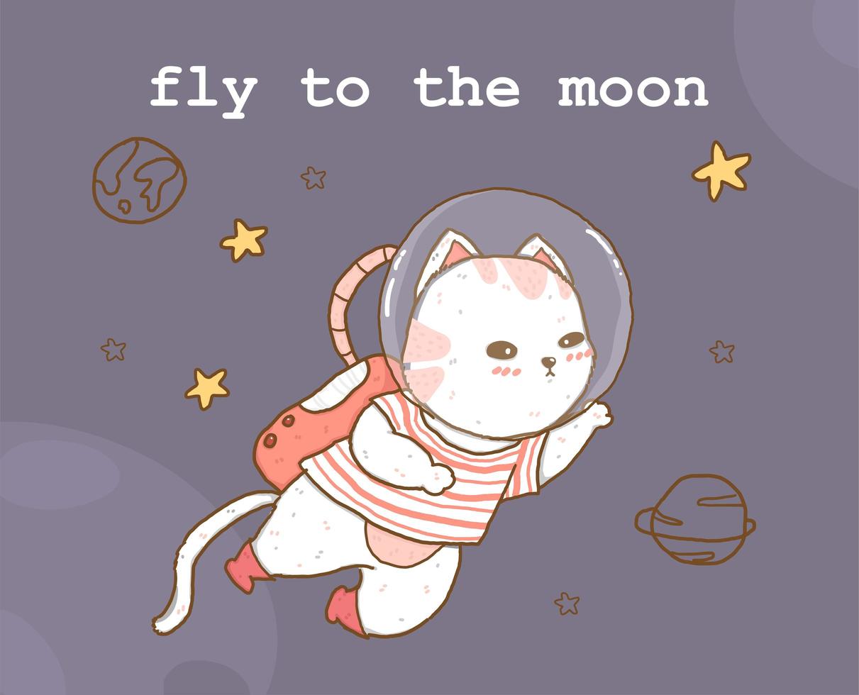 mignon, astronaute, chat, à, planètes vecteur