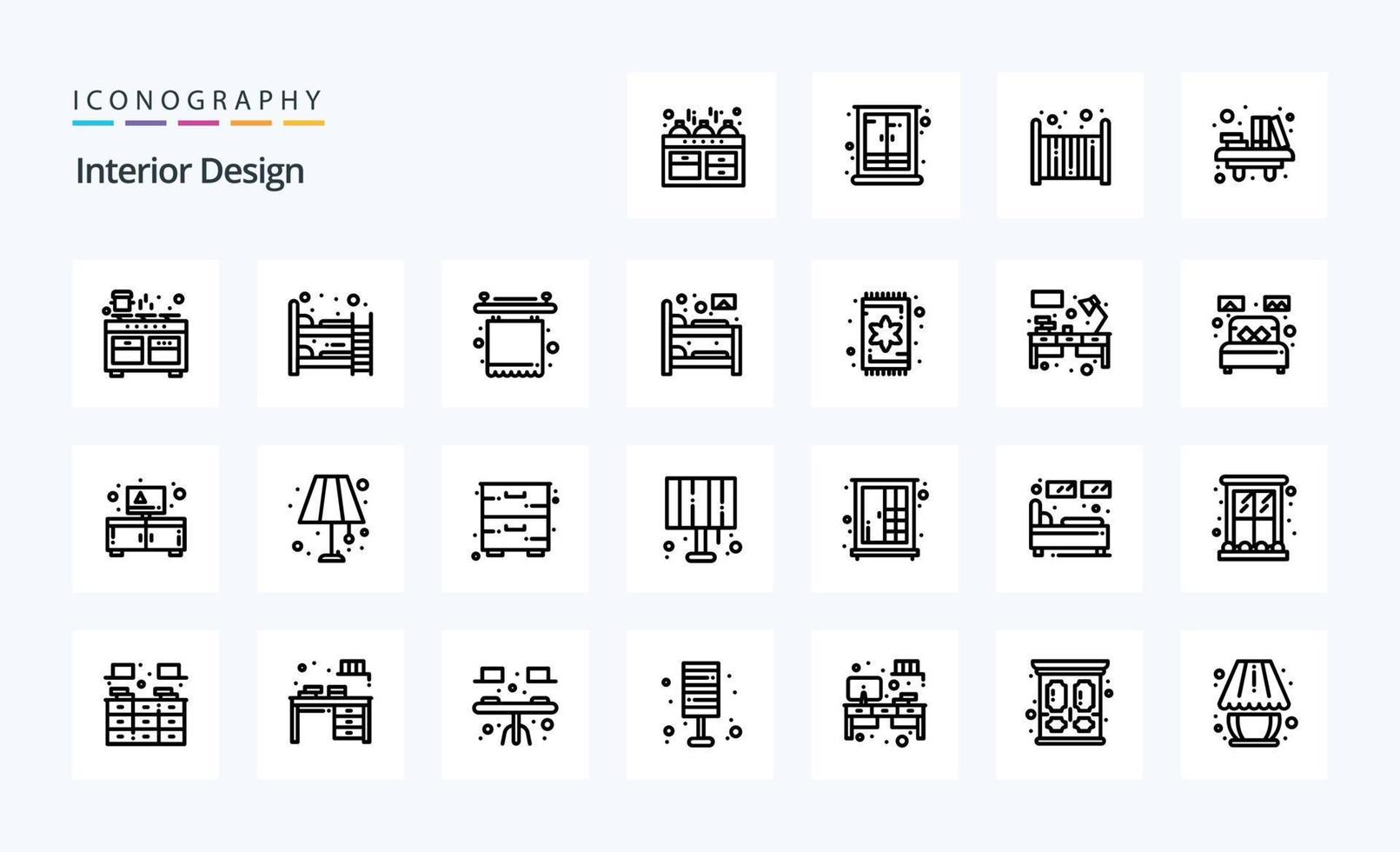 25 pack d'icônes de ligne de design d'intérieur vecteur