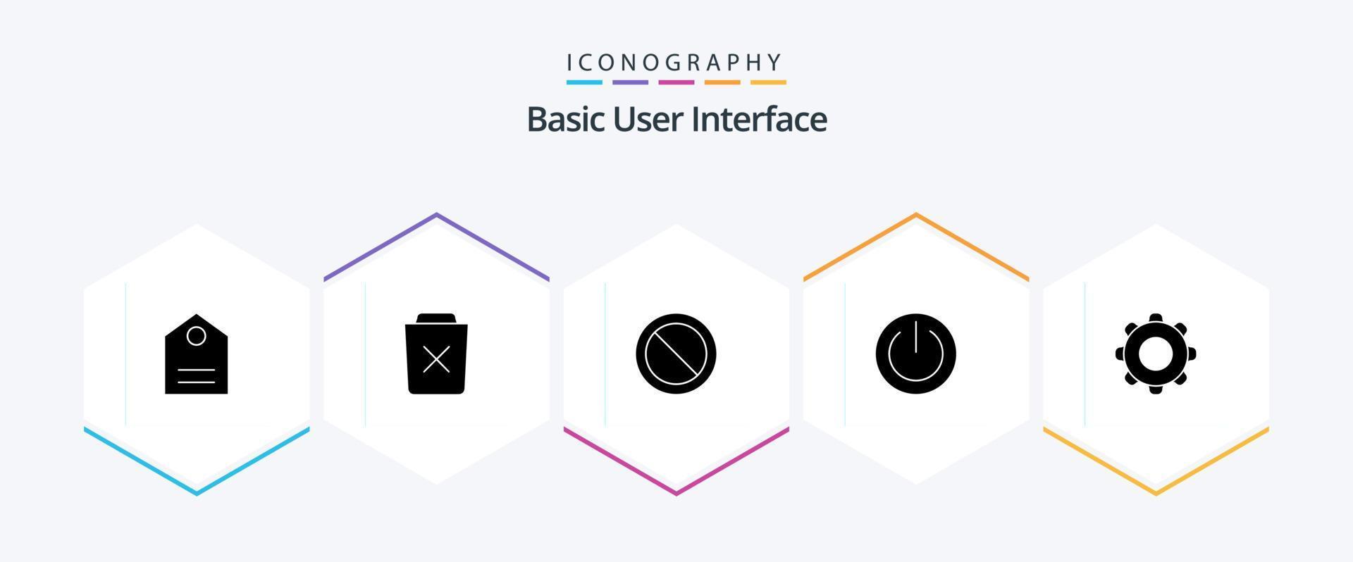 pack d'icônes de base de 25 glyphes, y compris l'application. pouvoir. interdire. sur. basique vecteur