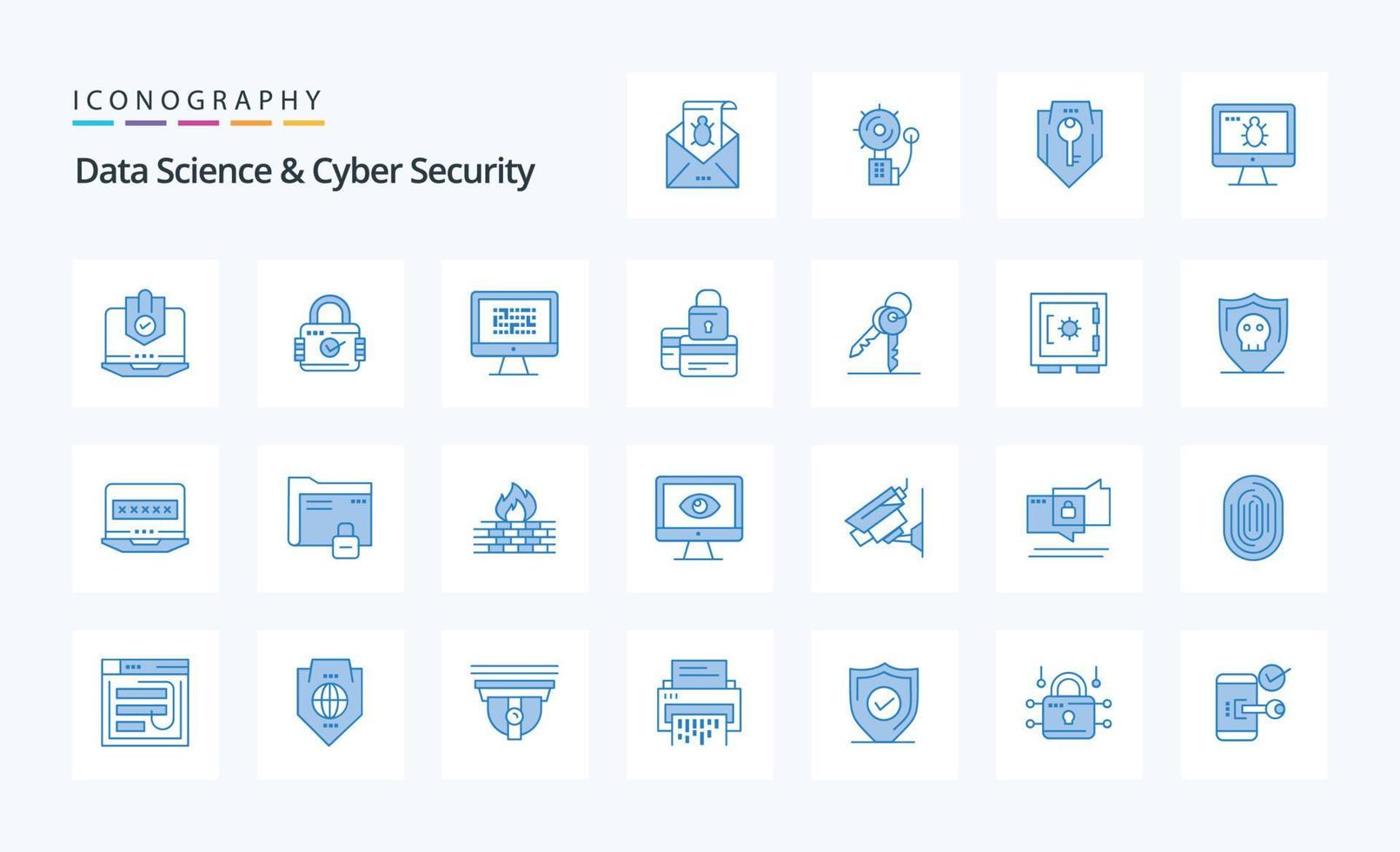 25 pack d'icônes bleues de science des données et de cybersécurité vecteur