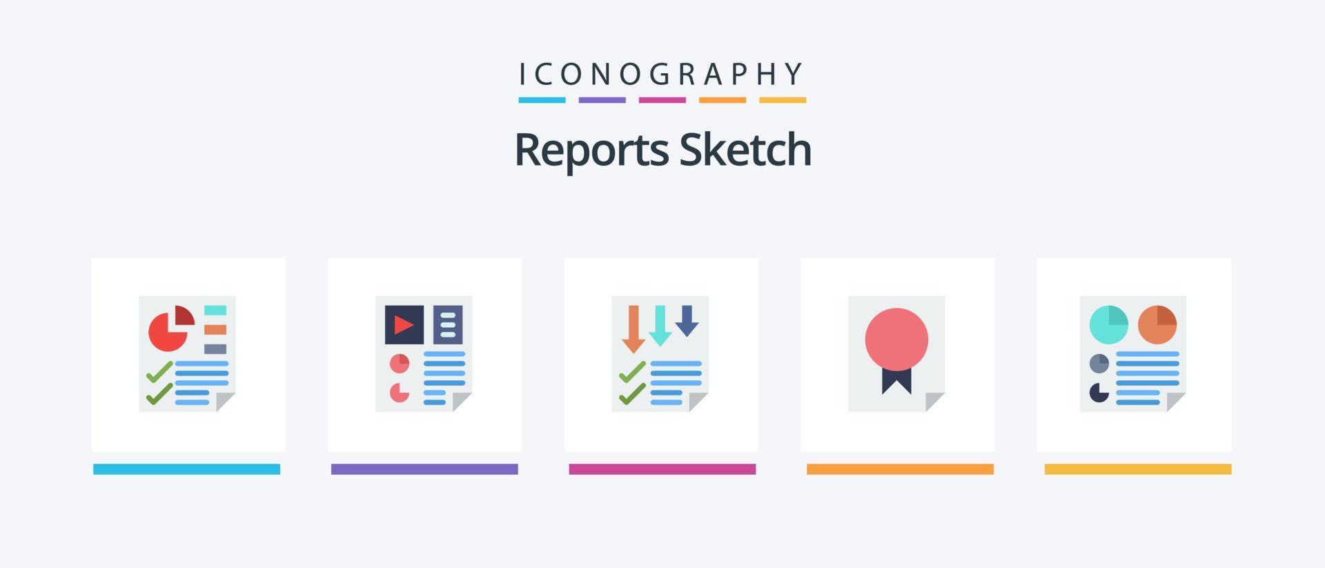 rapports esquissent un pack d'icônes plat 5, y compris du papier. données. référencement. décerner. papier. conception d'icônes créatives vecteur