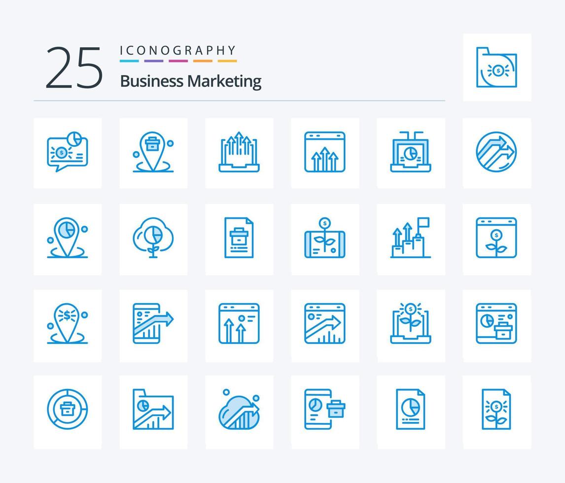 business marketing 25 pack d'icônes de couleur bleue, y compris le graphique. entreprise. lieu. rapport. croissance vecteur