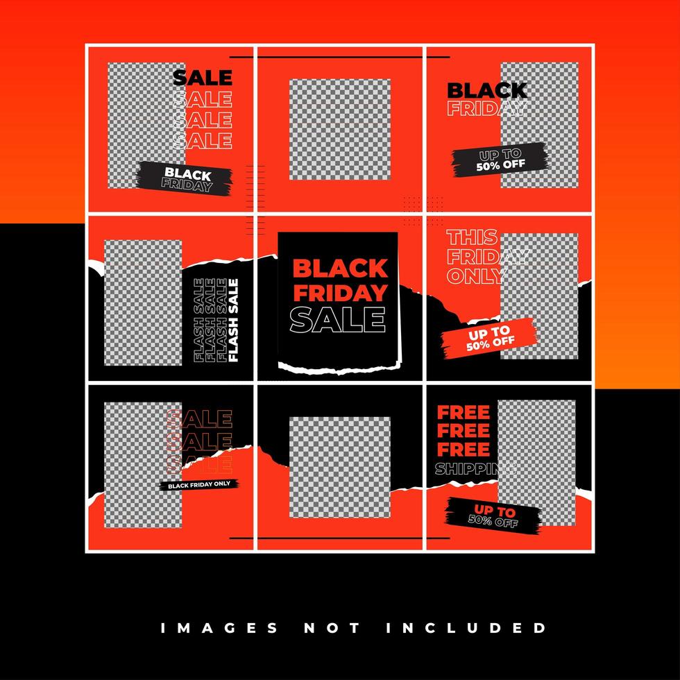 modèle de puzzle de médias sociaux vendredi noir avec style hype et couleur néon pour promotion vente discount vecteur